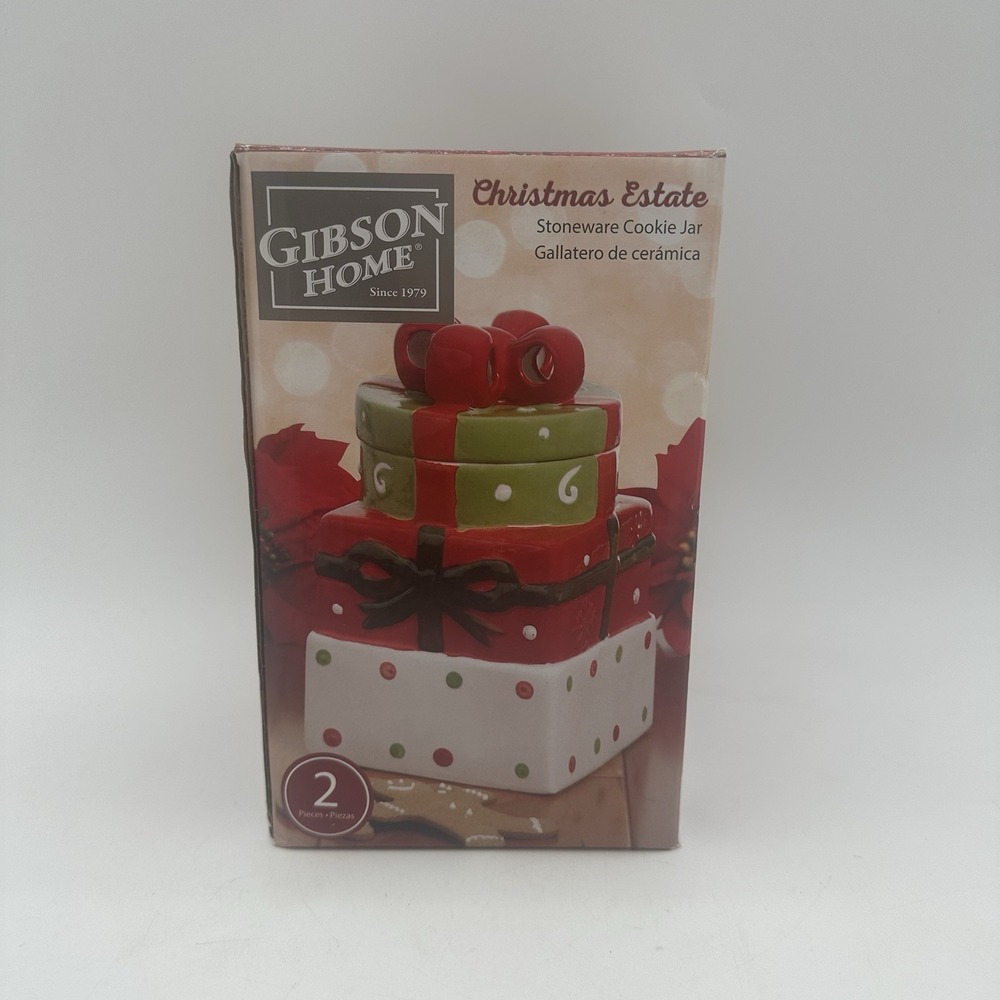 Gibson Home Christmas Estate 7.5" Gift Box Cookie Jar Open Box Unused